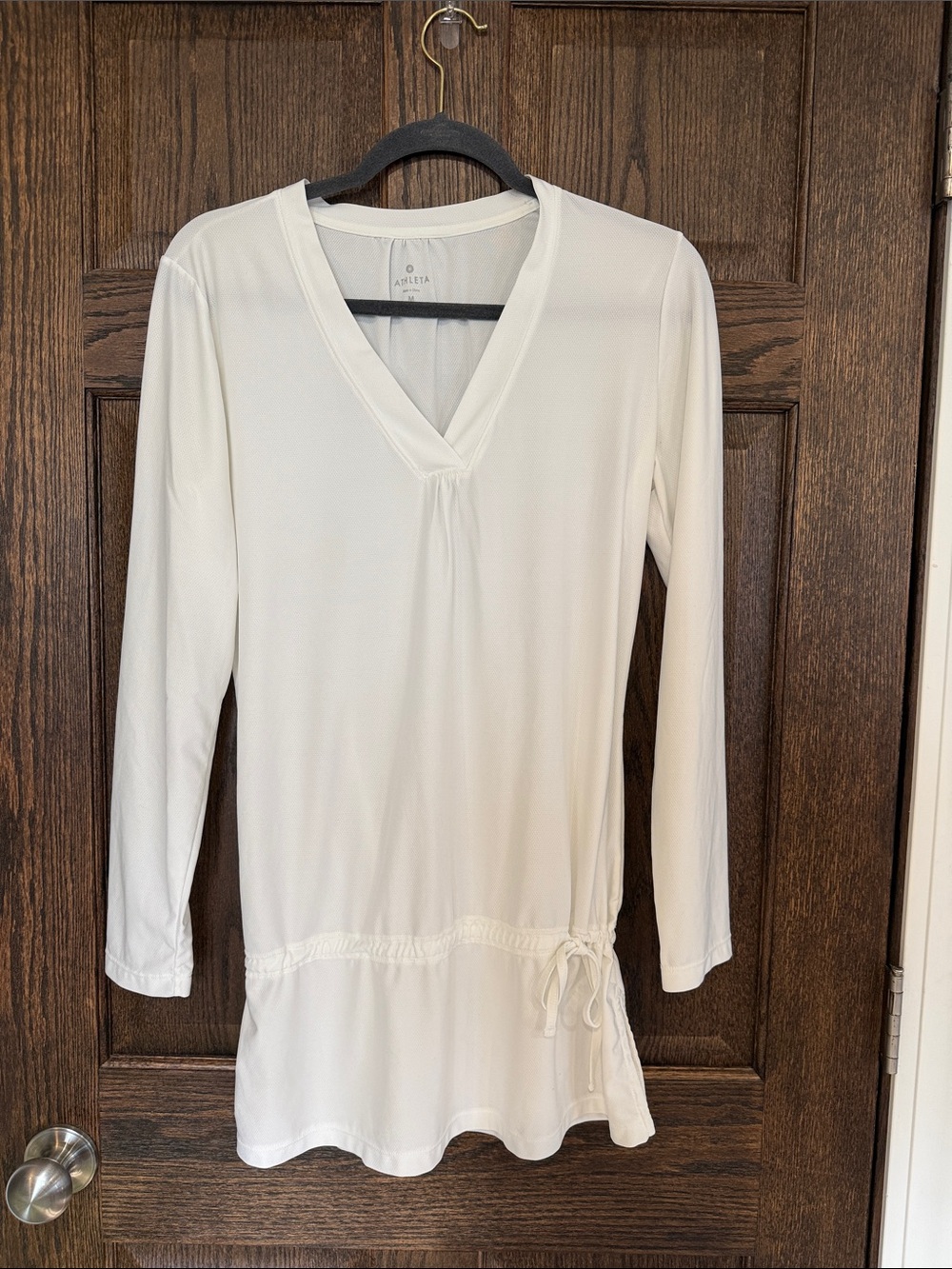 Athleta White V-Neck Long Sleeve Drawstring Tunic Cover up Medium